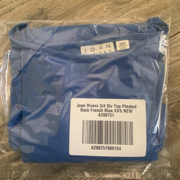 NWT JOAN RIVERS 3/4 SLEEVE PLEATED BACK TOP XXS- FRENCH BLUE - Picture 8 of 10